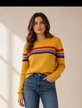 MADELEINE THOMPSON X AQUA Mustard Sweater With Rainbow